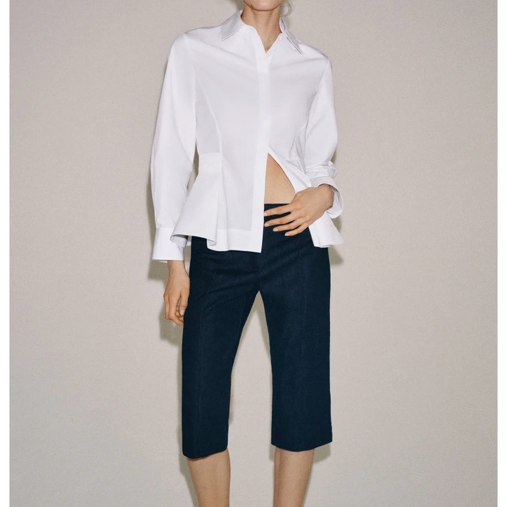 Zara White Tailored Peplum Button-Front Blouse - Picture 2 of 4
